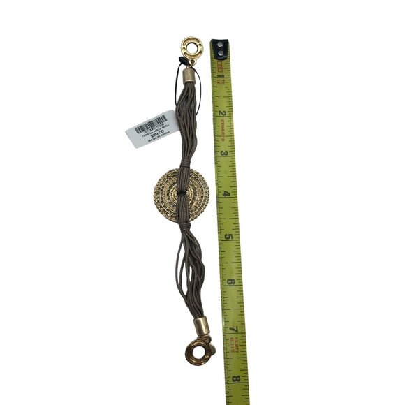 Chicos Gold-Tone Medallion Bracelet With Magnetic Closure & Brown Cord - Picture 3 of 4